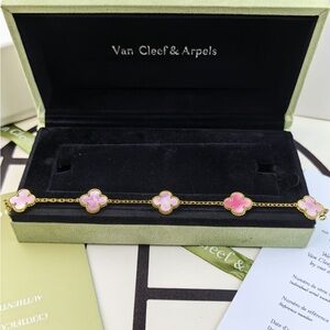 VCA Yellow Gold Cherry Blossom Pink Mother-of-Pearl 5-Motif Alhambra Bracelet